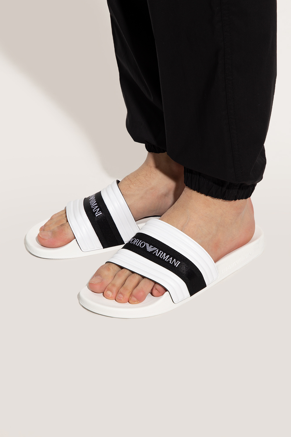 White Slides with logo Emporio Armani armani exchange designer